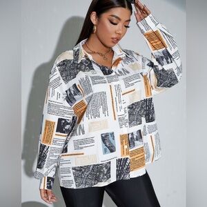 SHEIN Newspaper Print Shirt 3X